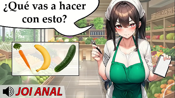 JOI Anal con frutas. La frutera te ha pillado y ahora quiere ayudarte. Voz española.