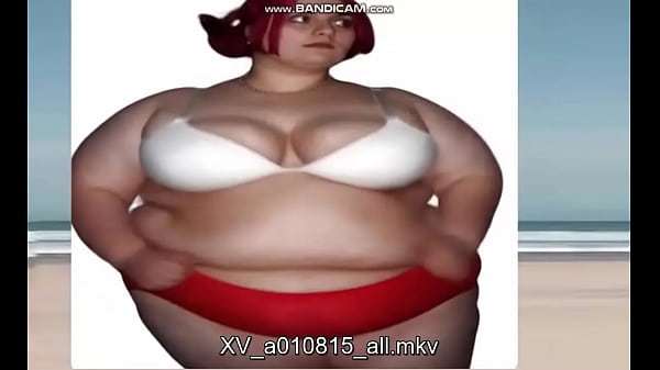 320 lb. busty fatty White Redhead does star jumps, sit-ups and jogs on the beach, jiggling all her fat (AI-generated, solo, a010815)