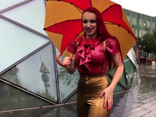 Busty Redhead MILF in a Corset Plays Solo